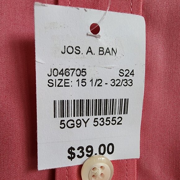 15.5 32/33 Pink Dress Shirt Skinny Fit Jos A Bank New Nwt Mens Flamingo Stretch - Picture 5 of 17